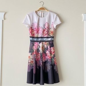 Ted Baker Valerey Painted Posie Floral Scuba Fit and Flare Skater Dress Size 4